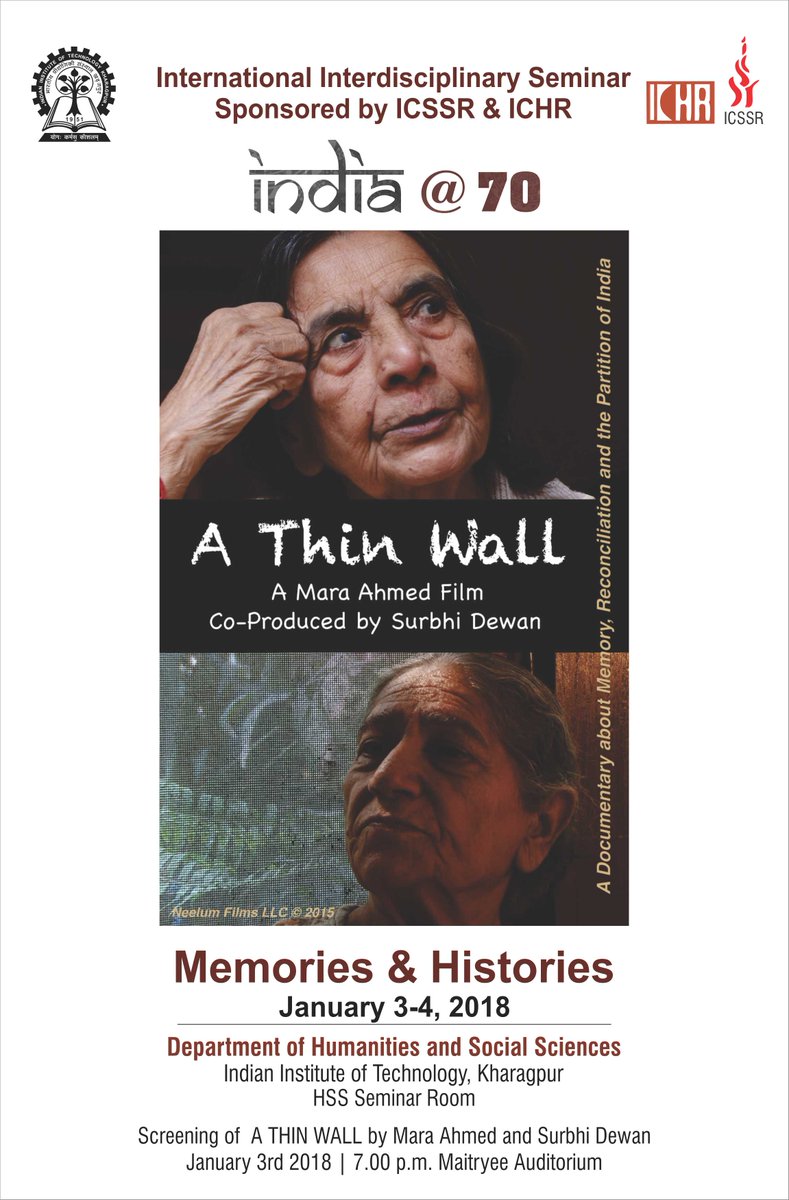 maraahmed's tweet photo. #AThinWall will be part of “India @ 70 Memories and Histories” at the Indian Institute of Technology, Kharagpur, India! https://t.co/Nnf2saaxPp