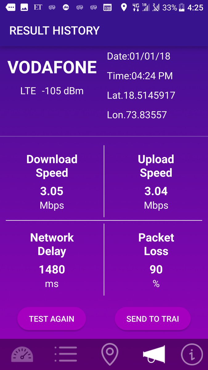 yadu_a's tweet photo. Pathetic speeds by @VodafoneIN at Prabhat Road, Pune. Vodafone giving meaningless 4G and 3G data speeds to cheat the customers. 
@TRAI @DoT_India @rsprasad https://t.co/tpVcM34hjm