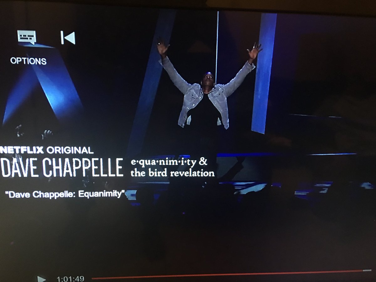 bottlesBela's tweet photo. The greatest @DaveChappelle on @netflix #mustwatch #Netflix #davechapelle #comedy https://t.co/4xHIAr0wEv