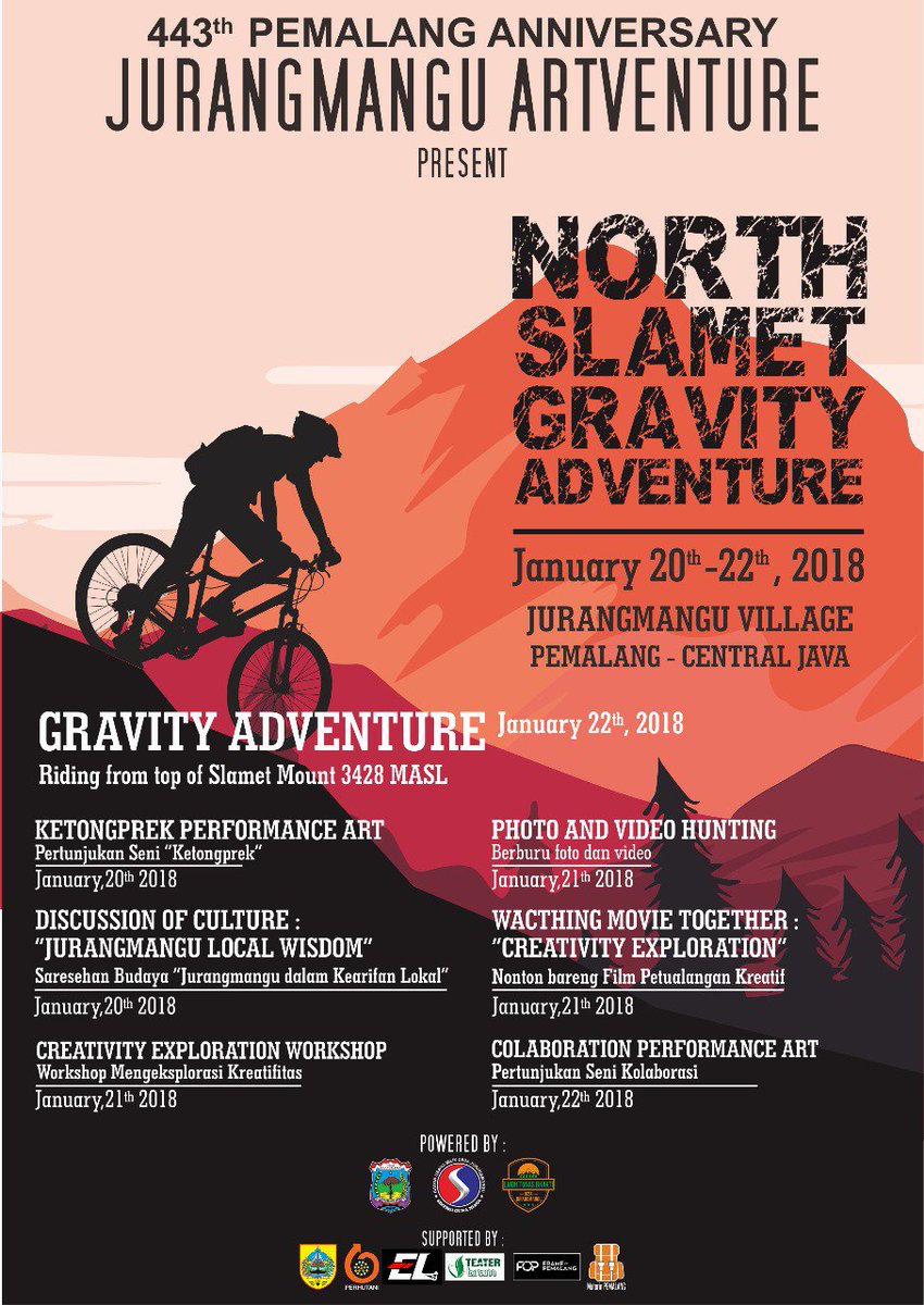 Desajurangmangu's tweet photo. Kado kecil untuk hari jadi kab.pemalang yg ke 443 #NSGA #jurangmangubikepark #jurangmanguadventurevillage #wisataadventure #downhill #mountslamet #gunungslametviapemalang https://t.co/59C5ox2wZB