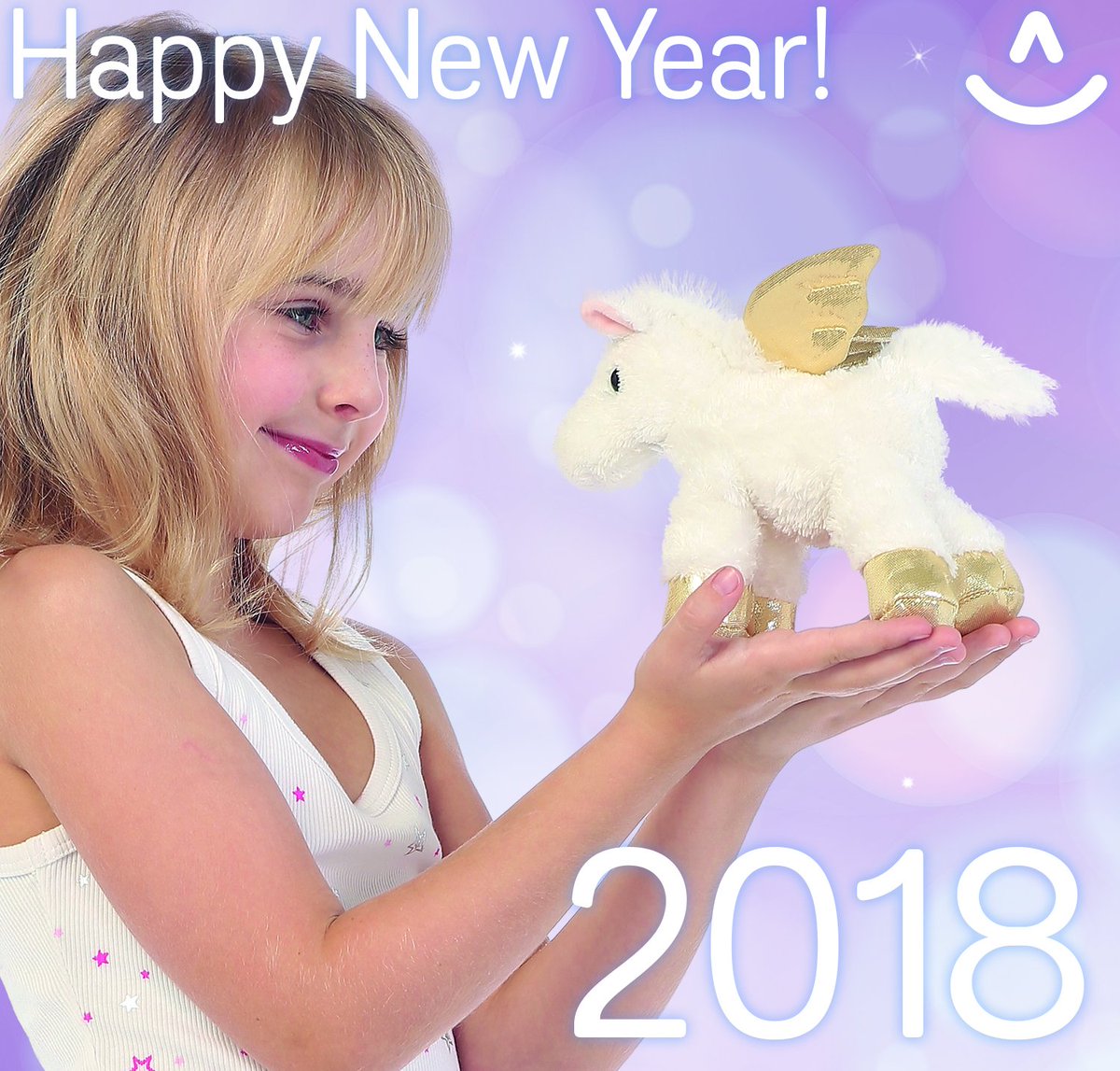 AuroraWorld's tweet photo. We wish you all a Happy New Year! #2018 #newyear #newyearsday #celebration #goodbye2017 #auroraworld #flopsies #plush #pegasus #cute https://t.co/aHQo57E1E9