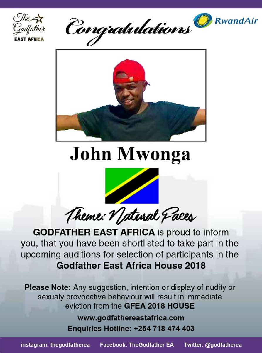GodFatherEA's tweet photo. The Godfather EA | Worldstar Trademarks International Inc. 2008 | Shortlisted
John Mwonga - From TANZANIA!
Applications submission: closed.
More details about (John Mwonga) click: https://t.co/fbNMeSH6sA
Official website: https://t.co/IGT4zYRv6y https://t.co/nQk0GByd0h