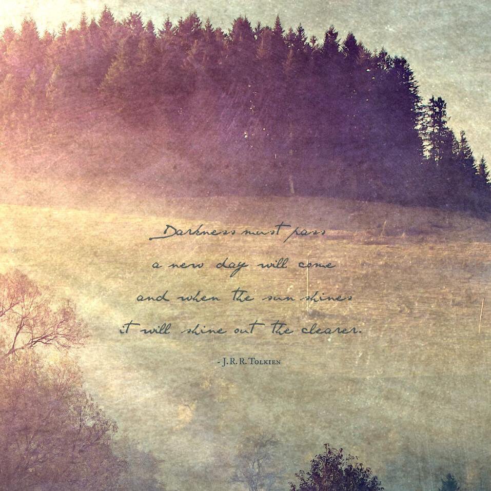 Darkness must pass
A new day will come
And when the sun shines
It will shine out the clearer.
~ J. R. R. Tolkien 

#HappyNewYear