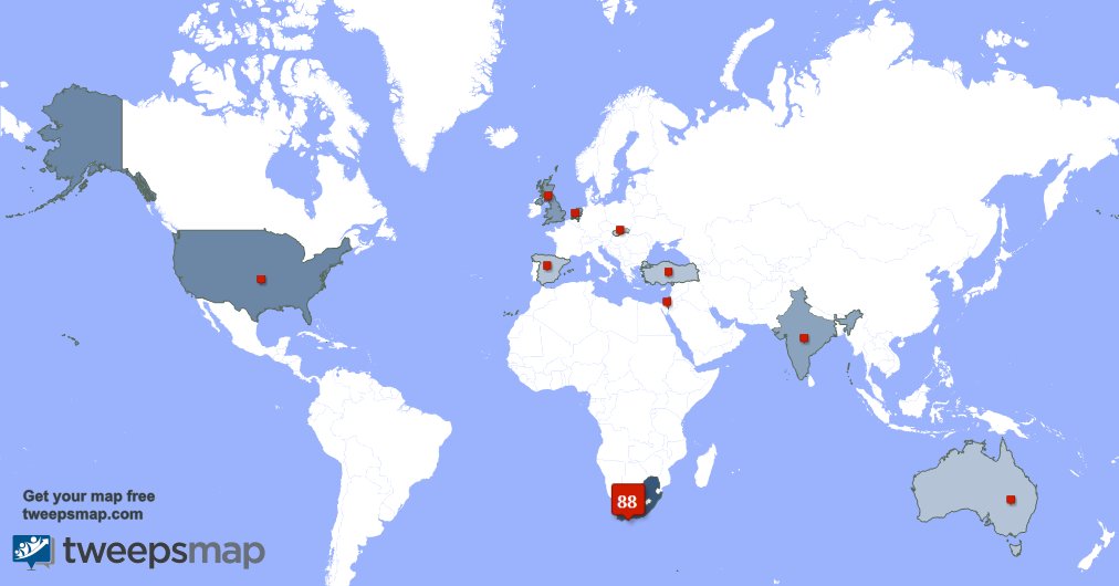 My followers live in South Africa (87%), USA(6%)... Get your map: tweepsmap.com/!Eastvaalmotors
