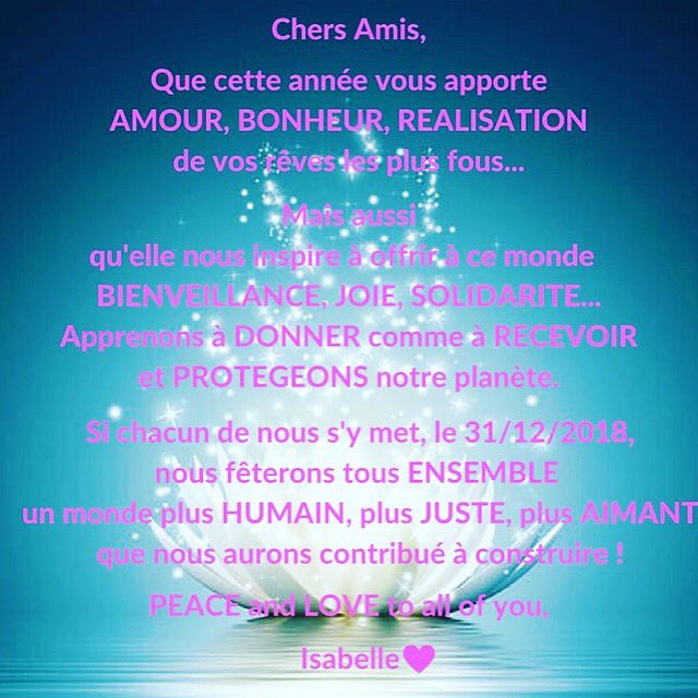 IsabelleLayer's tweet photo. #2018 #reveniralessentiel #PeaceAndLove #makeabetterworld #togetheristheanswer 😘🙏🏼💖 https://t.co/6vXvkjZWU8