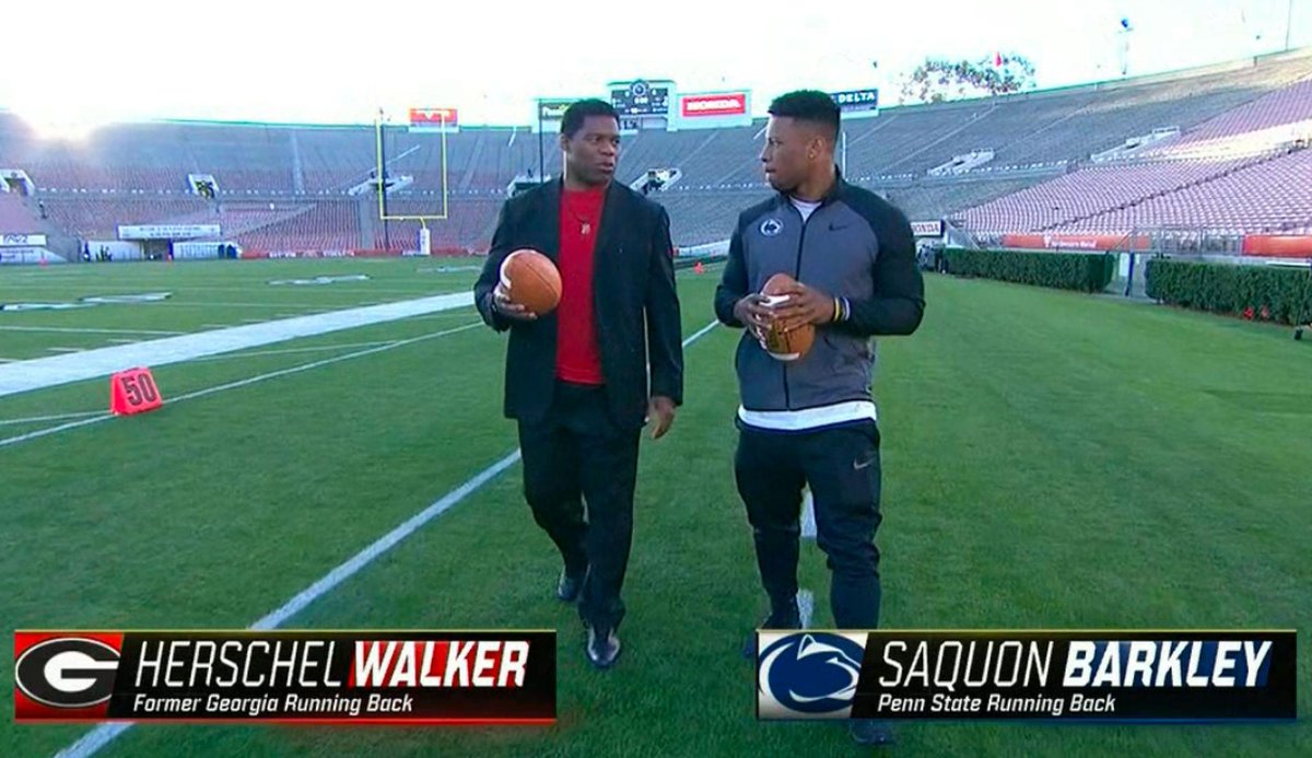 Legendary Georgia RB Herschel Walker and Penn State RB Saquon Barkley join us next live on set from the Rose Bowl!