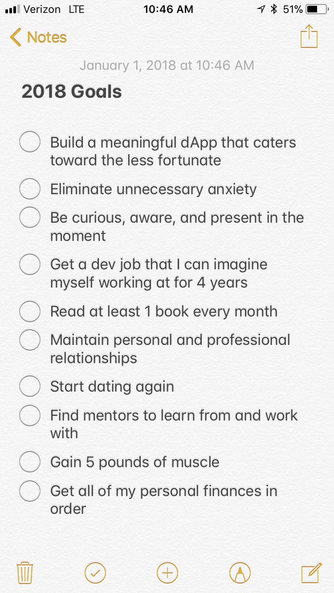 srinitude's tweet image. Happy New Year, everyone!

Made a list of all my goals that I want to accomplish in 2018👇🏽

#NewYearsResolutions2018