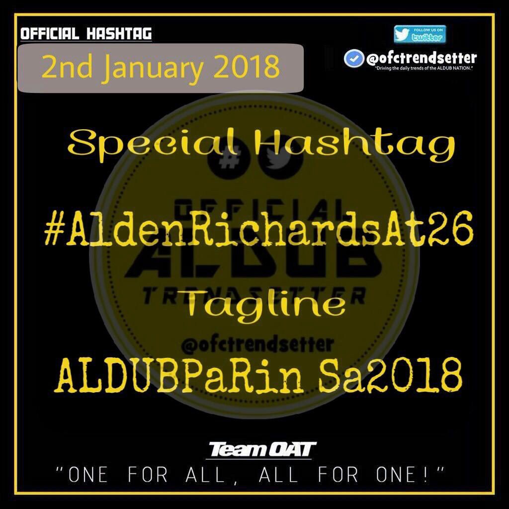Happy Birthday Pambansang Bae, <a href="/aldenrichards02/">Alden Richards</a> !
Enjoy your day and be happy always.
May you have more blessed years to come!
ADN loves you.

Hashtag:
#AldenRichardsAt26
Tagline:
ALDUBPaRin Sa2018
