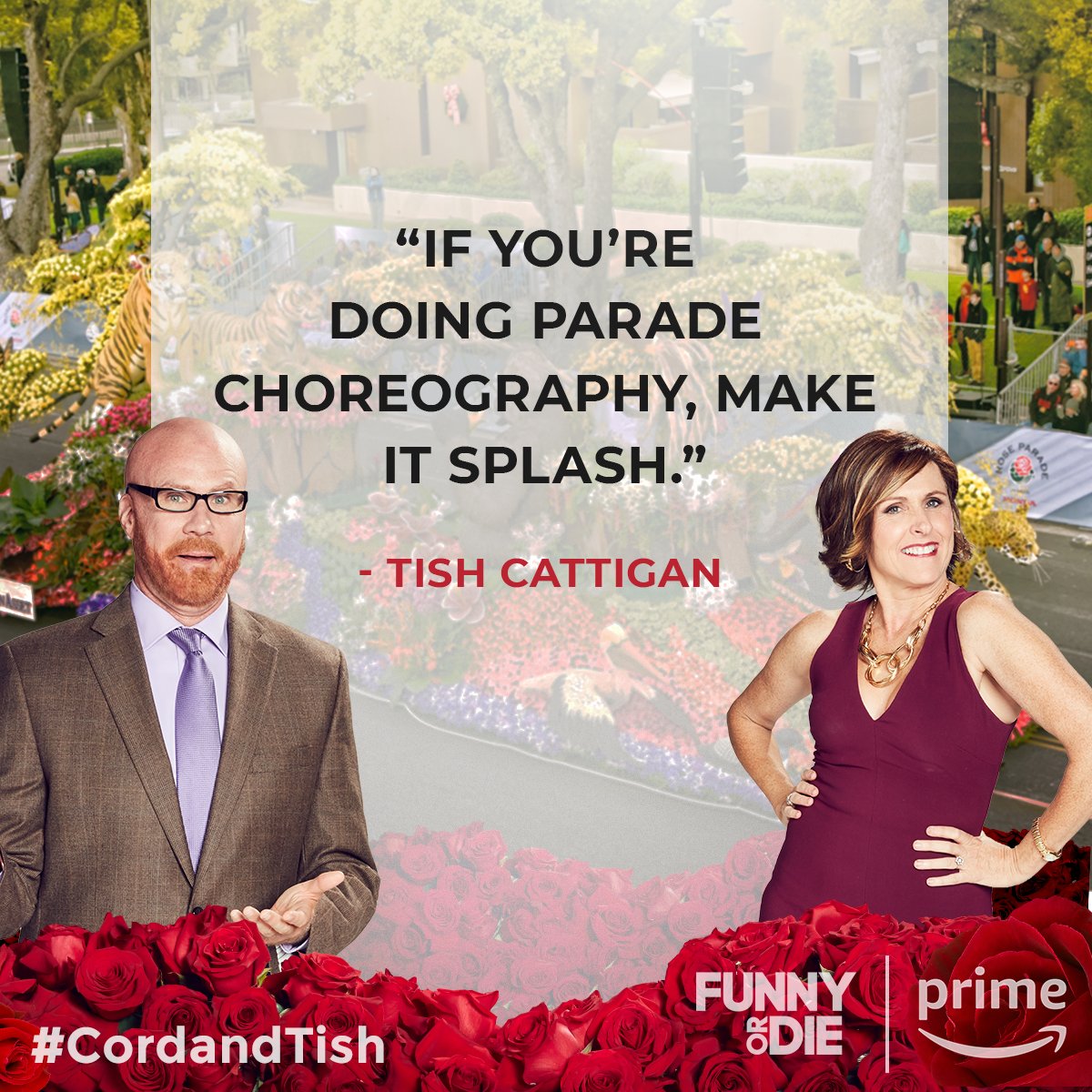 PrimeVideo's tweet image. #CordandTish understand the importance of showmanship. See all the action from the #RoseParade, streaming live right NOW on Prime Video. amazon.com/2018roseparade