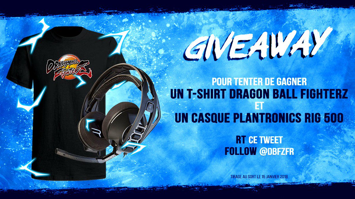 DBFZfr's tweet photo. Bonne année 2018 ! Pour marquer le coup, on vous fait gagner un t-shirt Dragon Ball FighterZ ainsi qu'un casque Plantronics RIG 500 ! Pour participer, il suffit de RT ce tweet et de follow @DBFZfr. TAS le 15/01/2018. #Concours #DBFZ

Un grand merci à @GLMirO pour le visuel ! https://t.co/FaJNkQYKHP