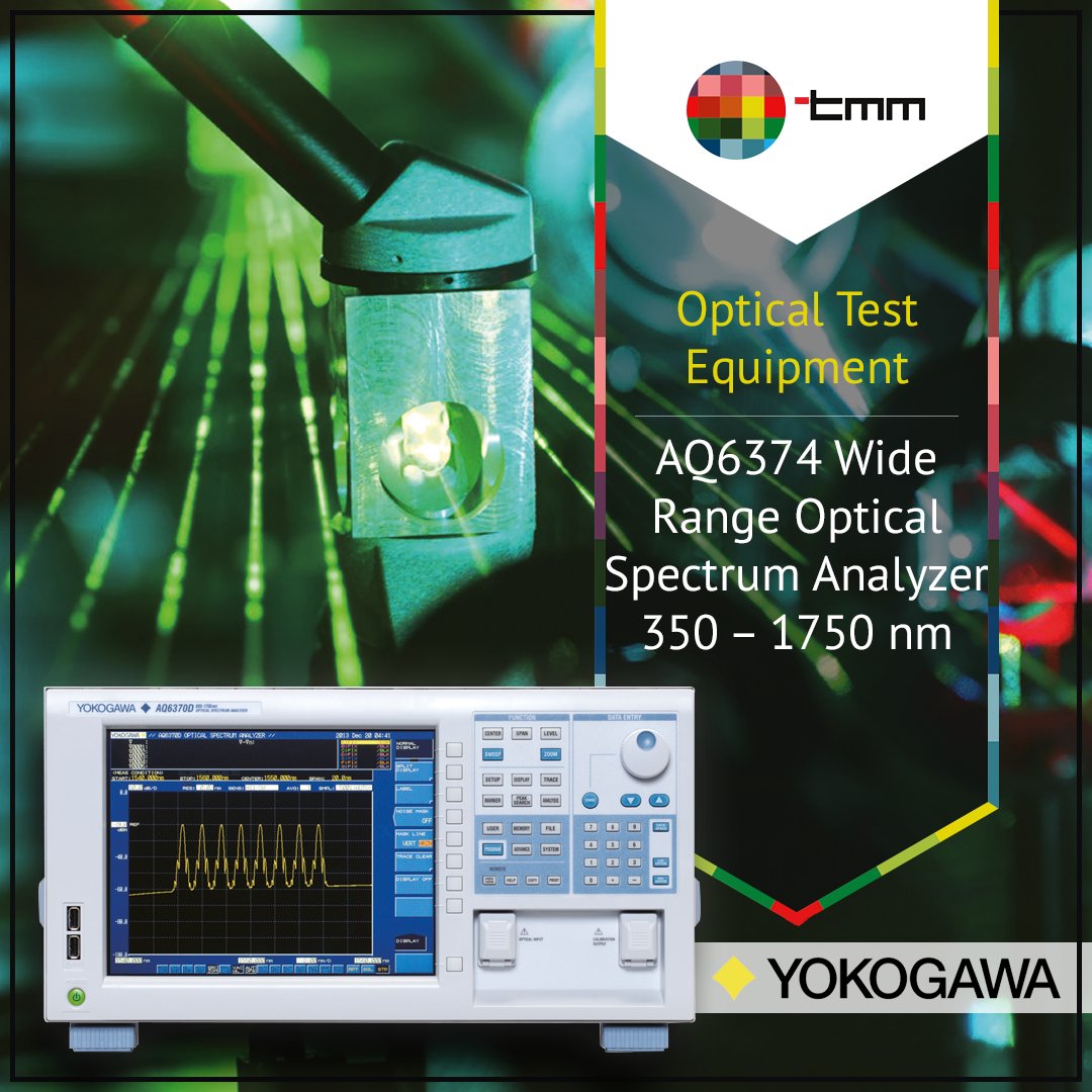 TelecomTmm's tweet photo. The AQ6374 Wide Range Optical Spectrum Analyzer covers wavelengths from 350 to 1750 nm including visible lights (380 to 780 nm) and the telecommunication wavelengths.

#tmm #telecom #optical #test #equipment #yokogawa https://t.co/PksYylIrFN