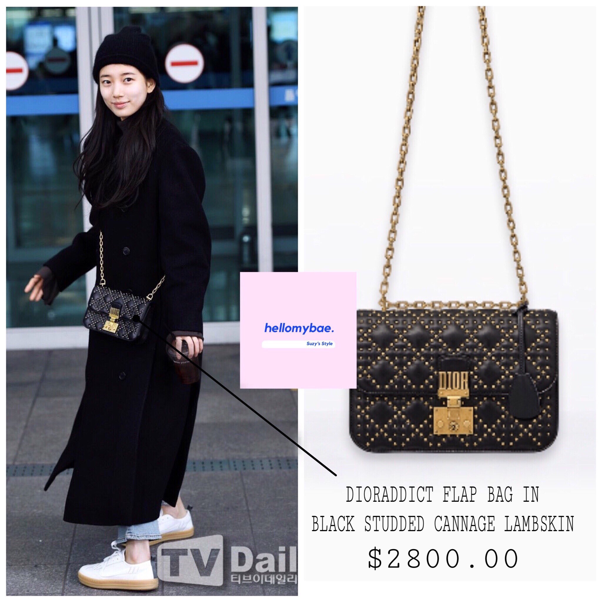 안녕✌🏻 on X: 180101 Suzy wore Dioraddict Studded Flap Bag Price: $2800.00  #Suzy #Dior #Airport  / X