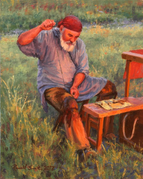 RussellSmithArt's tweet photo. "Mending Holes”, 10" x 8”, oil on linen  #russellsmithstudios #mountainman #westernart #artofthewest #oilpainting https://t.co/3HqjQHOPCV
