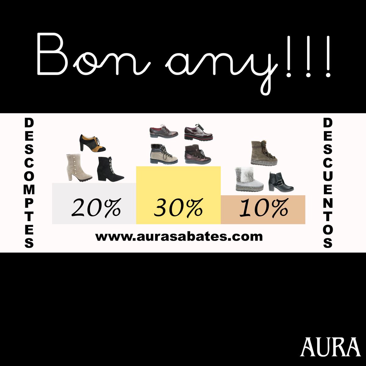 aurasabates's tweet photo. BON ANY. Comenzamos el año 2018 con #fuerza🏋🏻🏋️‍♀️🏋🏻. #DESCUENTOS de #CAMPEONATO. Hasta 30% en la colección de esta temporada. Que no se te escape tu 🥇 🥈 🥉. Desde ya en https://t.co/bYuVwjU0qs #auraselecció #moda #winterfashion @PaulaUrban @SACHALONDON @Vidorreta https://t.co/YT6I38j96H