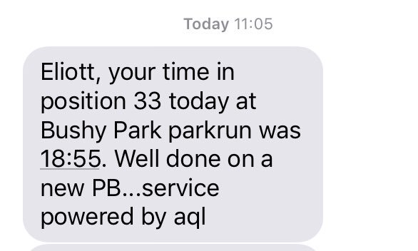 eliott_wells's tweet photo. Thrilled with my new PB @bushyparkrun this morning! First time sub19 😊 #parkrun #parkrundouble https://t.co/V8b6LJid67