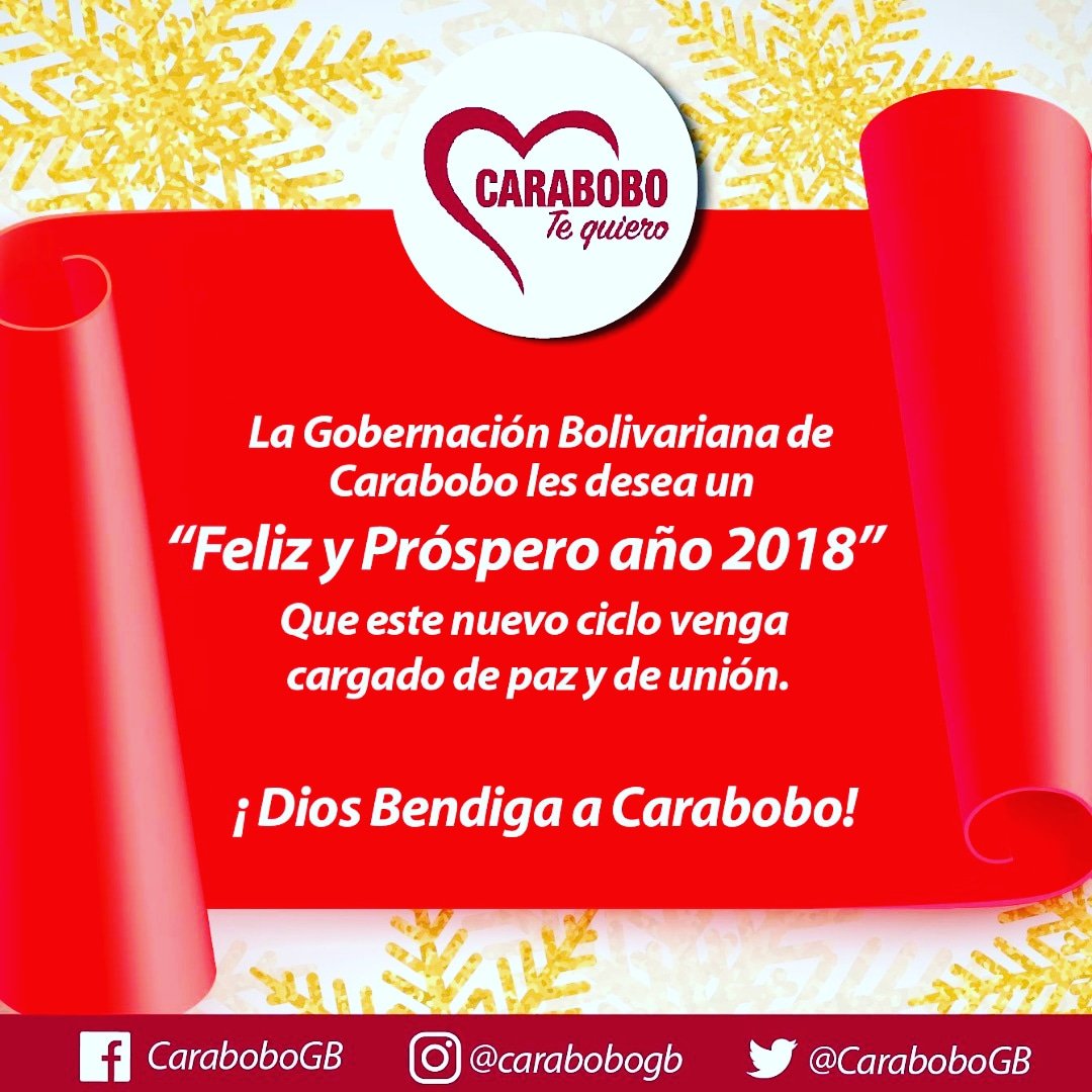 TransCaraboboCa's tweet photo. Feliz año 2018,
Enero promete en materia de esparcimiento y recreación, 
Somos un solo latir, somos venezolanos. https://t.co/flV1C5kd7y