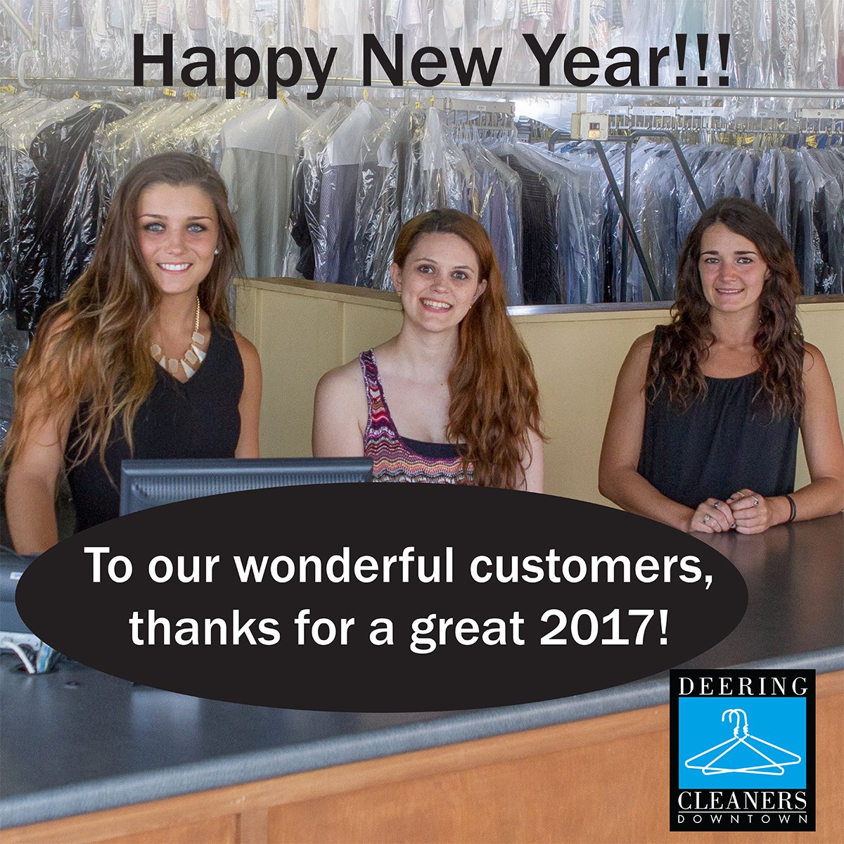 DeeringCleaners's tweet photo. Thanks to our great customers for an awesome 2017! Wishing everyone all the best for 2018. We are so lucky to serve you! https://t.co/l5i1rxYvgk https://t.co/ntLJr64xSd