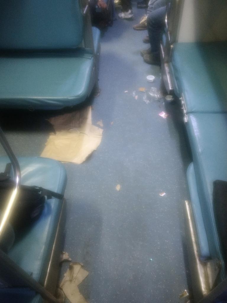 Abhayesh's tweet photo. @RailMinIndia @sureshpprabhu  This is condition of JAT- NDLS  Rajdhani express I've just boarded at Jammu station .Train coaches haven't been cleaned and it is stinking already. A passenger paying 1600 bucks can atleast expect little cleanness. https://t.co/CA1a71KDvV