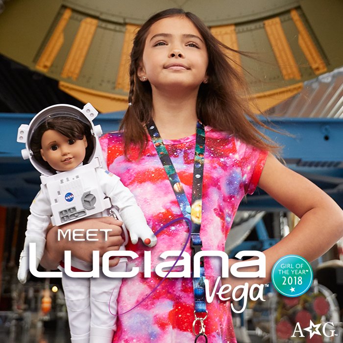 American_Girl's tweet photo. 3…2…1…Meet Luciana Vega! Our newest character is on a mission to be the first astronaut on Mars, leading the way for girls to explore their own curiosity about space and science—and helping their confidence soar. #CharacterCounts https://t.co/T3eGWv4nlN
