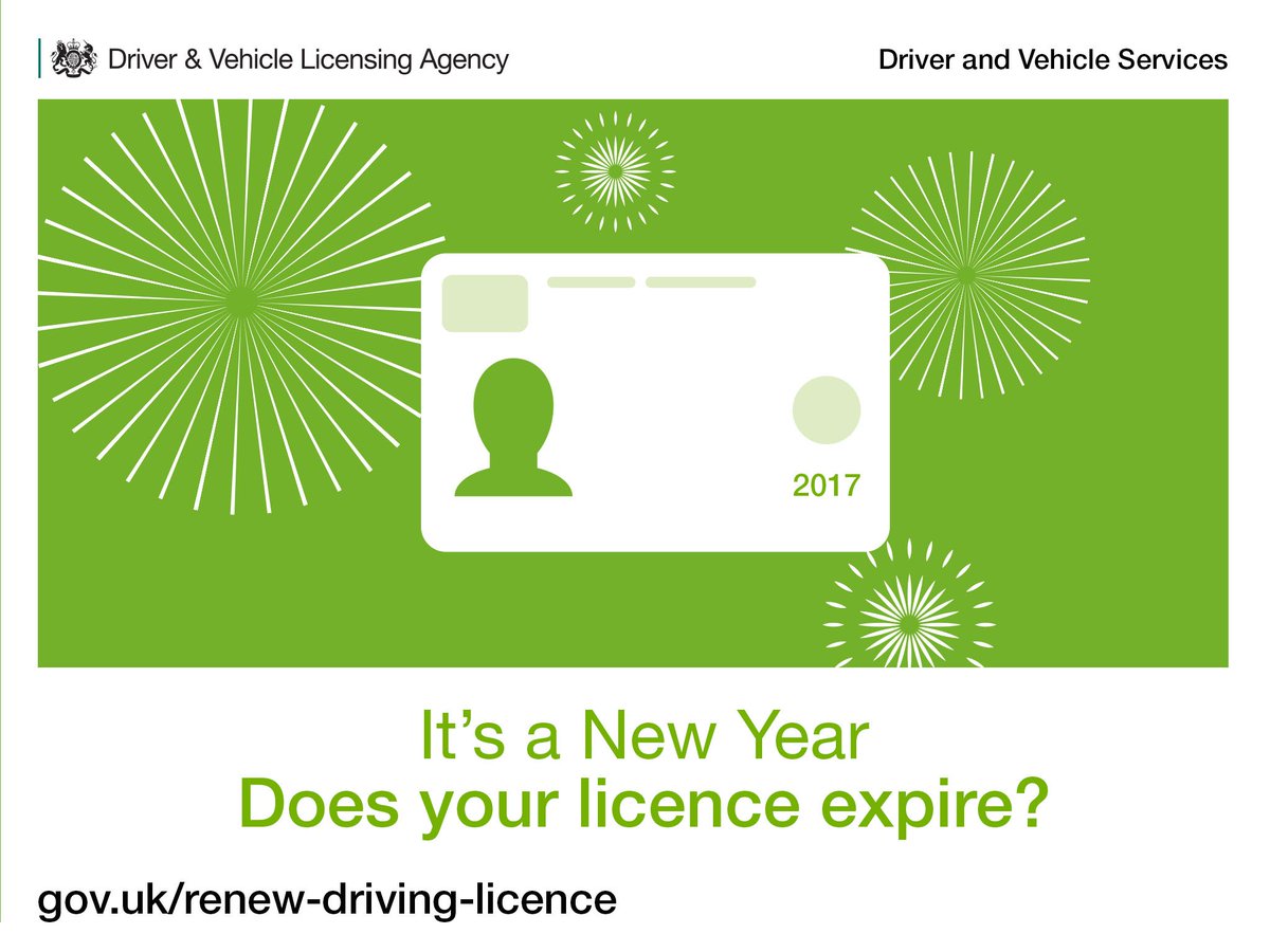 DVLAgovuk's tweet photo. It’s a #NewYear - does your driving licence expire this year? If so, renew online today – it’s 24/7: https://t.co/S61ejG1XPH #NewYearsDay #247Services https://t.co/ryI7gCTAPx