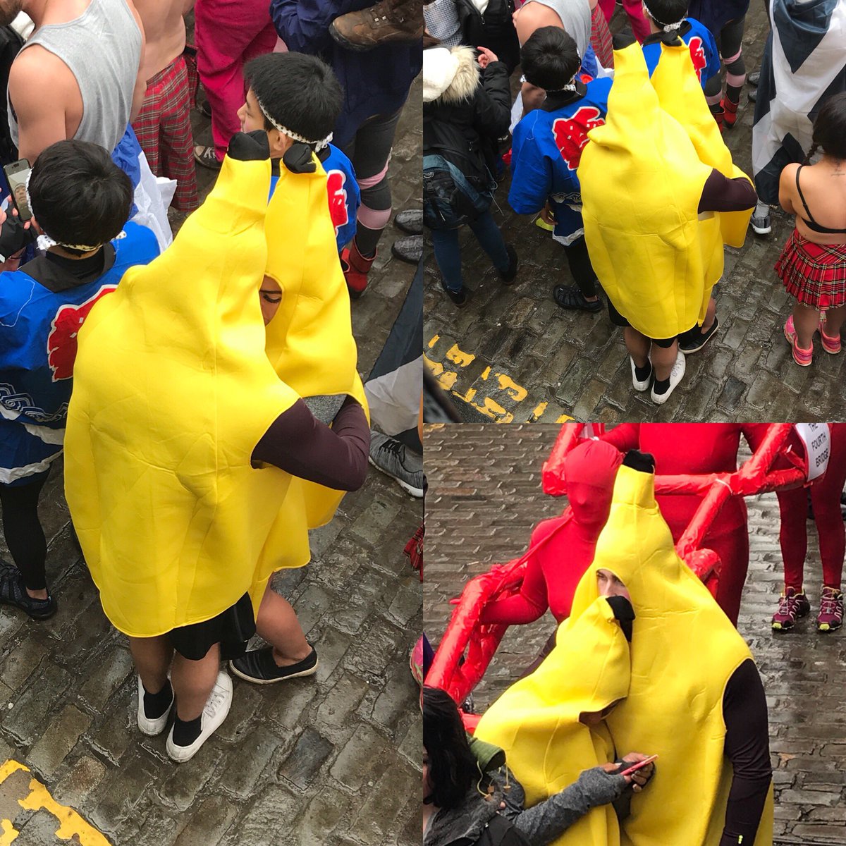 Poor wee cold &amp; wet banana’s, should’ve worn pyjamas.... #edhogmanay #LoonyDook18