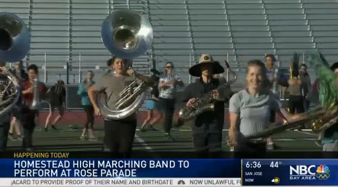 KrisNBC's tweet photo. We're extra excited about the @RoseParade this year, one of our @nbcbayarea babies is marching with #HomesteadHS band! Mom @mcabuaglim is part of our web team. Watch live starting at 8am. https://t.co/3It5O8qfCq #GoChloe #Cupertino https://t.co/Q59EgRghCj