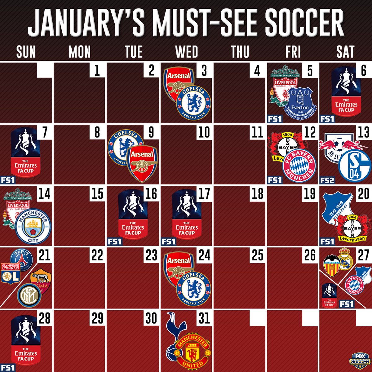 FOXSoccer's tweet photo. Need a New Year's resolution? 

Watch more soccer.😉 https://t.co/ddwLOjjQAl