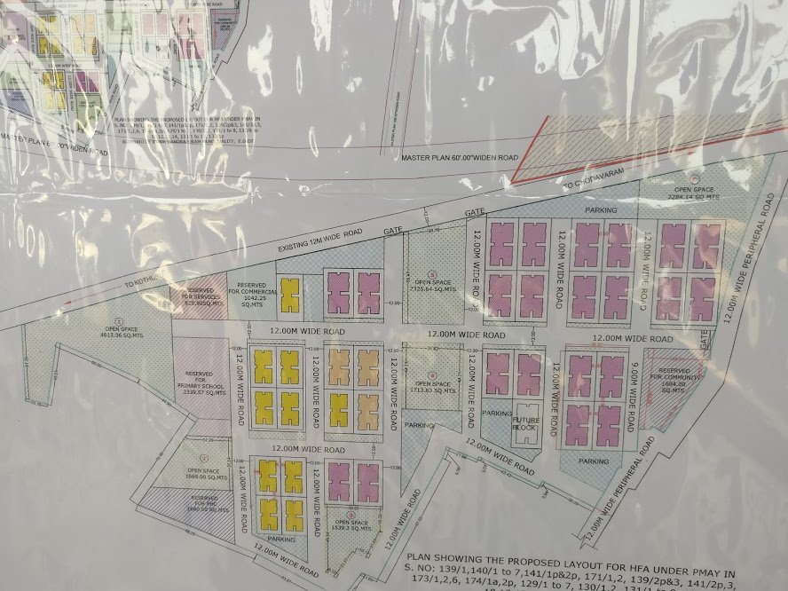 A layout from the field visit. Planned with adequate open space, amenities and other community infra. Parking space, PHC, Primary school are part of the plan with scope to provide more for future development. It is more than just a house construction.