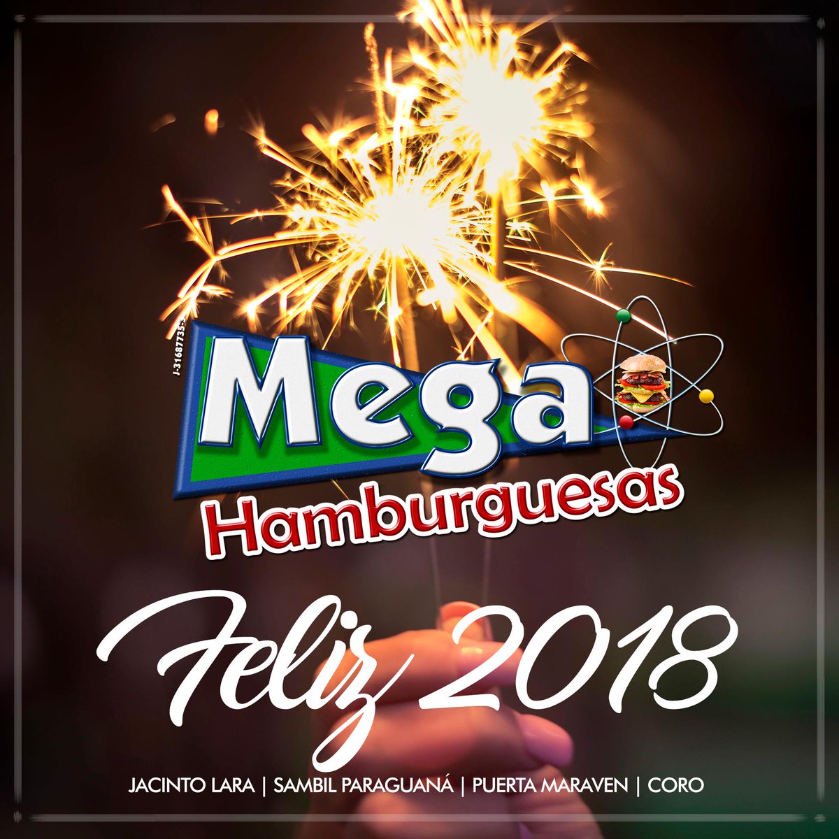 Que sea un 2018 increíble para todos son los deseos de toda la familia de #MegaHamburguesas, que no falten las ganas de construir una mejor Venezuela, que no falte el rock en sus vidas y mucho menos el gran gusto de disfrutar de una deliciosa #MegaHamburguesa
¡FELIZ 2018!