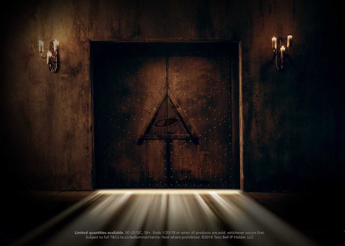 tacobell's tweet photo. With a little help from George, you guys unlocked the #Belluminati site and got tons of exclusive items. The items are gone for now, but they’ll be back... And they’ll be most decadent items yet. https://t.co/cy7Q0uDEBp https://t.co/ZeJWshHpIU