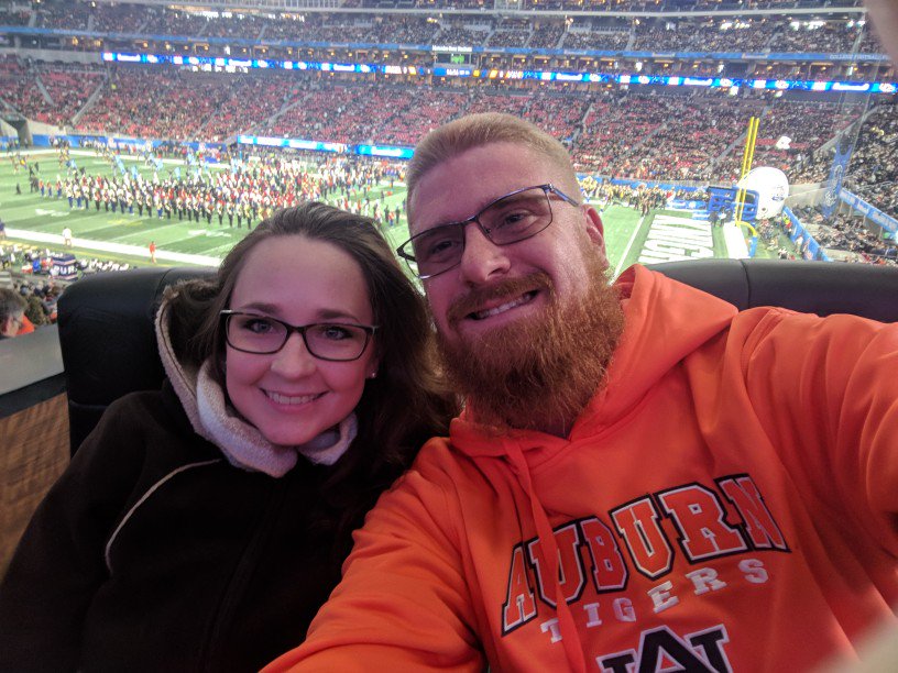 aaronmatson's tweet photo. Loving time with my wife at the #CFAPEACHBOWL https://t.co/SSC8SsWYvM