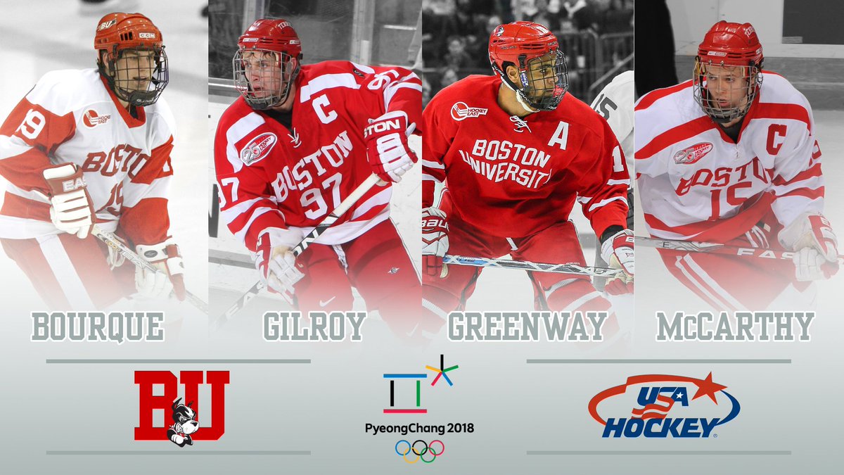 TerrierHockey's tweet photo. When the @usahockey men's team heads to South Korea next month for the @pyeongchang2018 Olympics, they'll be bringing four Terriers. #ProudToBU https://t.co/VJwvv0MwUk