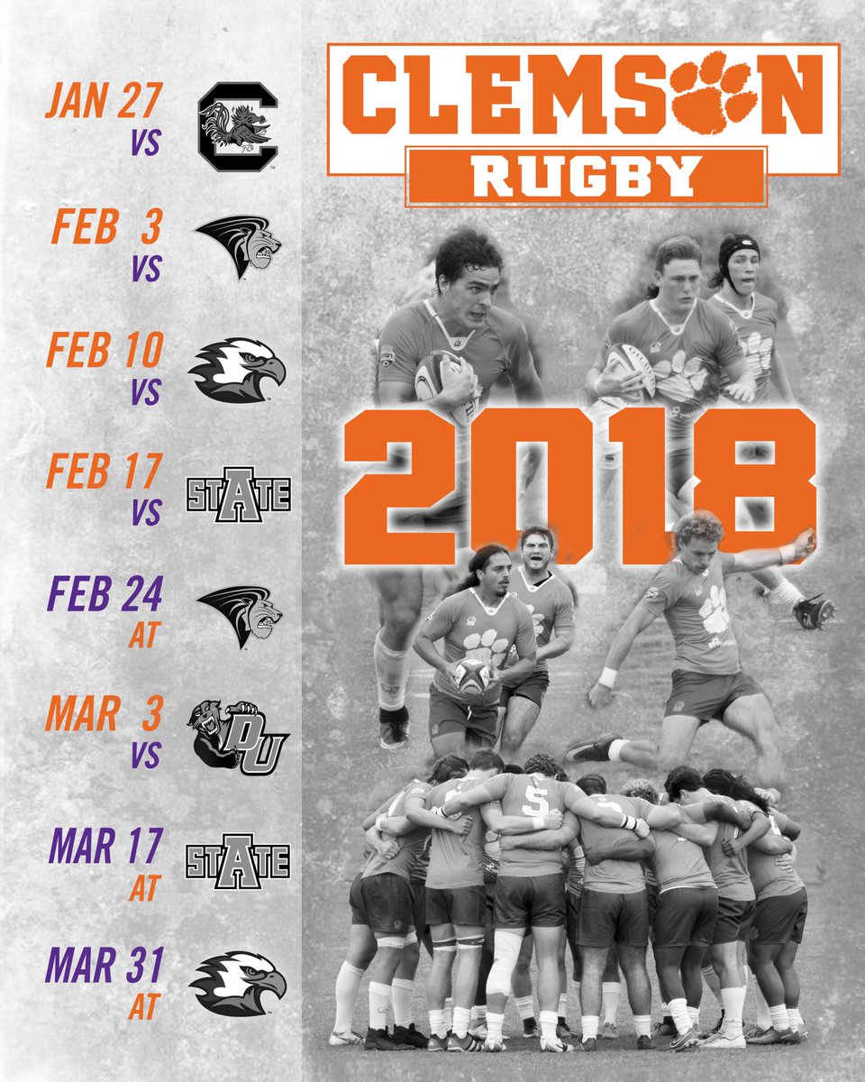 ClemsonRugby's tweet photo. New year, new spring 2018 schedule! #ClemsonRugby https://t.co/2Yz9yCR0JU