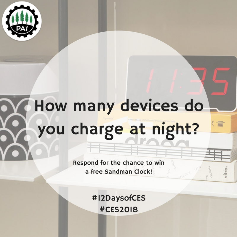 paltoinnovation's tweet photo. How many devices do you charge at night? (winners must be attending CES to pick up their Sandman Clock at our booth) #12DaysOfCES #CES2018 #Giveaway https://t.co/K3Tw9ErZ2E