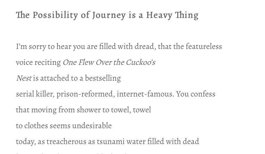 sagescrittore's tweet photo. "You say, dread, I say, tread lightly."

@bethgordonpoet in Issue 14 of @CalamusJournal https://t.co/naUO92mVii https://t.co/jZSRldtgUk