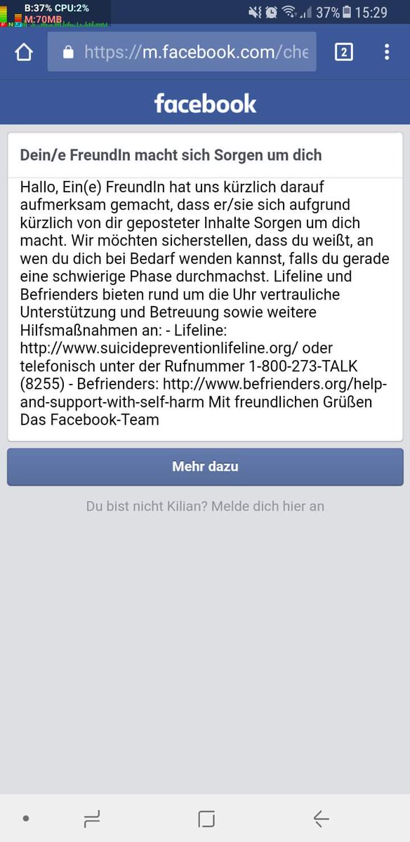 Ein Tag auf Facebook, gleich selbstmordgefährdet oder was?