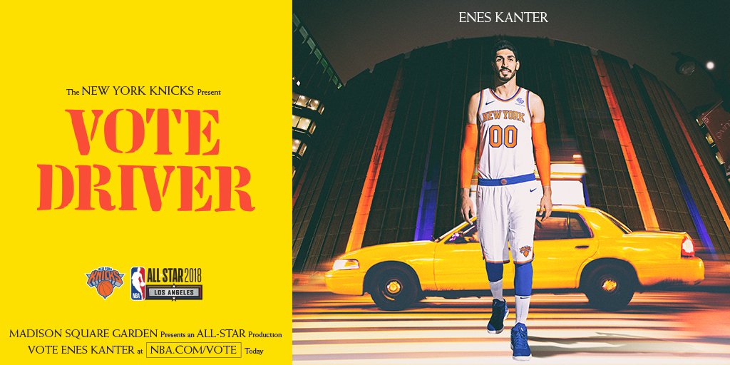 nyknicks's tweet photo. New York’s latest edition is a man of the people 🙌 RT to #NBAVote @enes_kanter to the 2018 NBA All-Star game! https://t.co/qErG1NQwUr