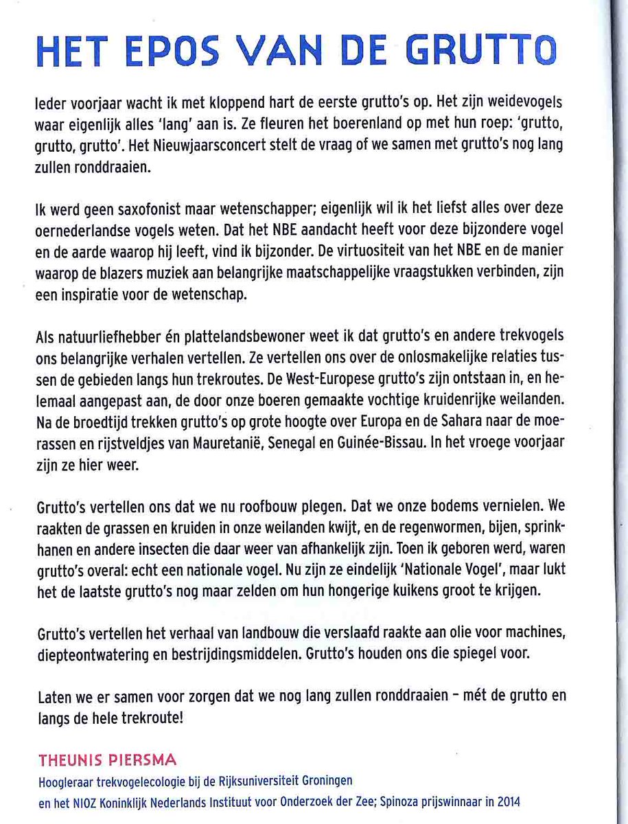 zeetekst's tweet photo. In het #Nieuwjaarsconcert van #DeBlazers krijgt de #grutto dit jaar speciale aandacht. Thema: een vitale aarde, oftewel 'Lang zullen we ronddraaien'. Wat een feestje was het weer. Uitzending zometeen 19.00 uur NPO2. @vogelnieuws #Concertgebouw https://t.co/b3nOk6HXOI