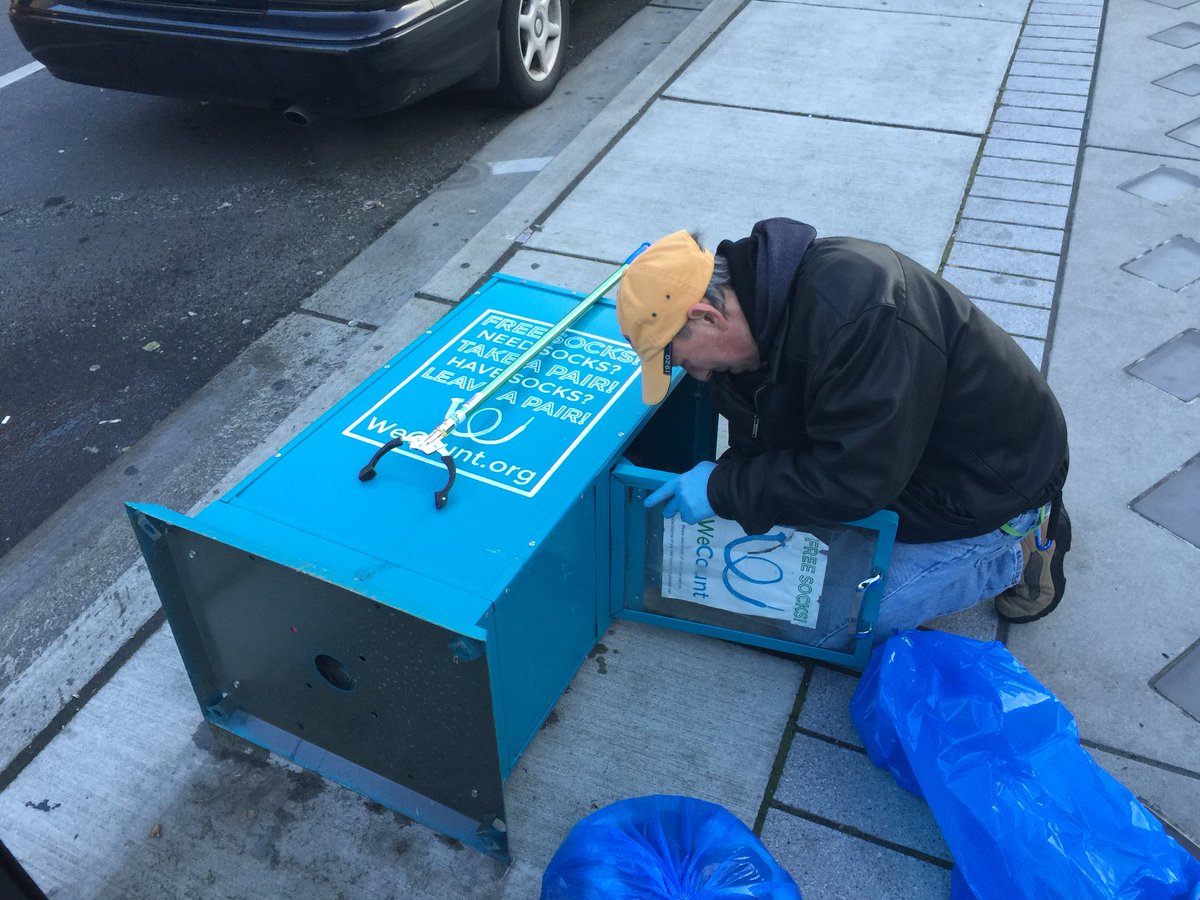 A big thank you to our volunteers and <a href="/HanesBrands/">HanesBrands</a> for making our #BoxofSox program a success! Here’s volunteer Kim cleaning one of the boxes yesterday!