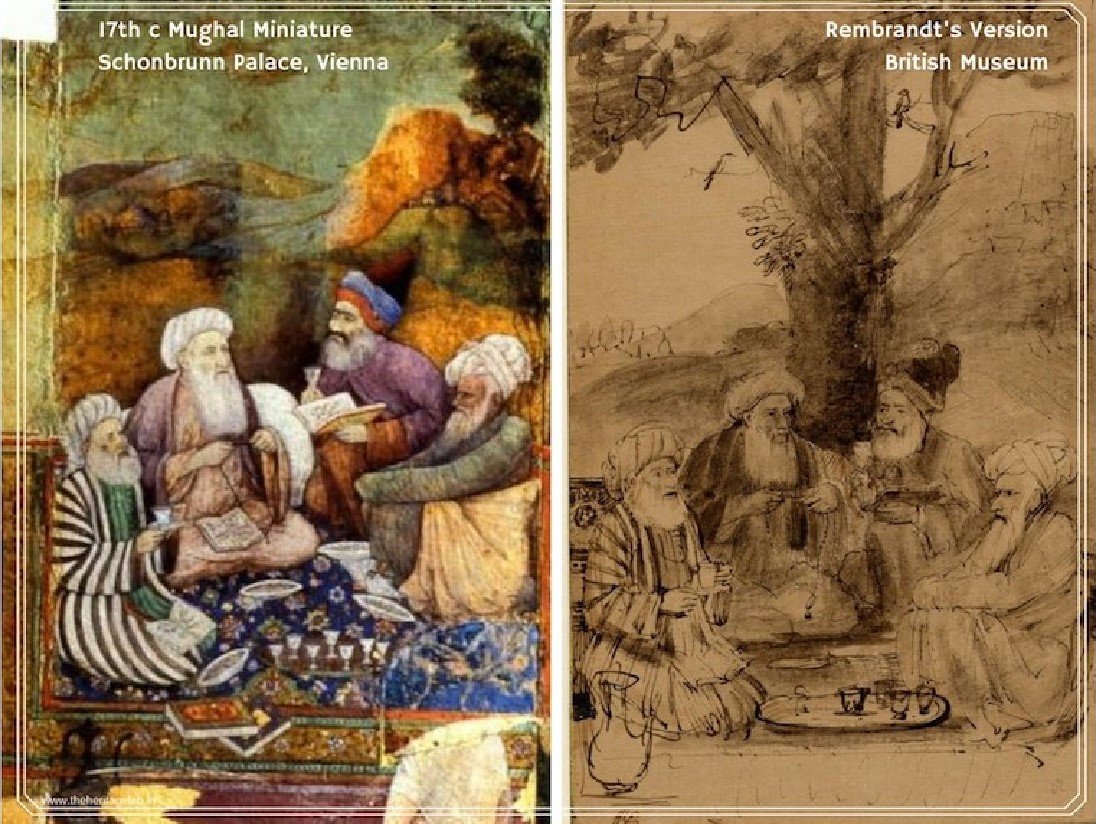 JAJafri's tweet photo. "Back in the 1650s, at the peak of his career, #Rembrandt drew a series of #Mughal miniature – reproductions. 23 of these are scattered around different museums...and are known to be among the artist’s most compelling works on paper."
 via @theheritagelab
https://t.co/UdEczvgqGX https://t.co/XOjo00I3ru