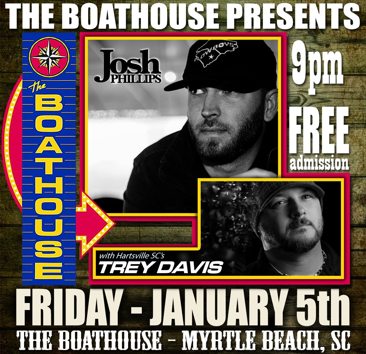 treydavis's tweet image. Just a few days away, looking forward to being a part of the first &quot;Free Show Friday&quot; of 2018 with BMLG artist @imjoshphillips at the Boathouse in Myrtle Beach!  #JoshPhillips #Boathouse #MyrtleBeach #2018