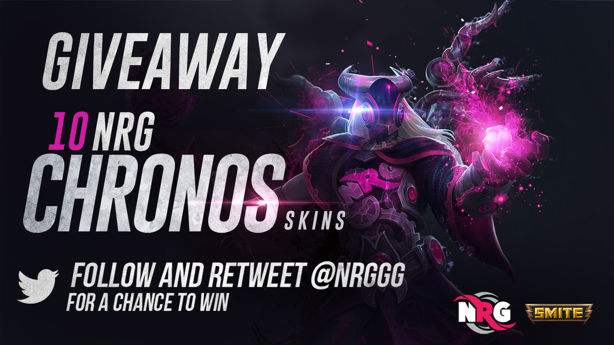 NRGgg's tweet image. Follow @NRGgg and RT to win!

Giving away 10 NRG Chronos skins to celebrate @SmitePro #HRX2018 and the SMITE World Championships January 4th-7th

Get Ready: metathreads.com/collections/nr…