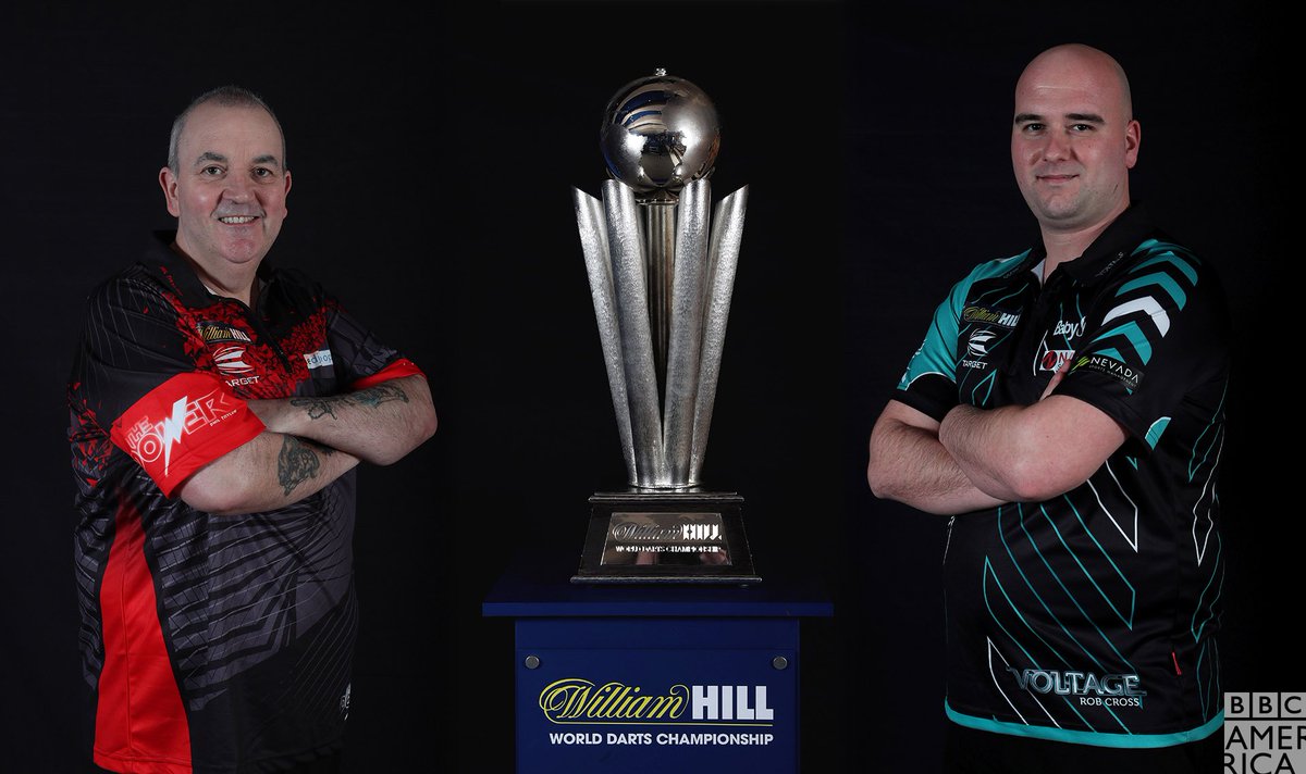 DartsBBCA's tweet photo. Less than one hour until Phil Taylor and Rob Cross compete for the World Darts Championship final.

Watch LIVE on @BBCAMERICA. Coverage begins at 2p.m. ET. 
#DartsBBCA #LoveTheDarts https://t.co/E2U8IHmOH8