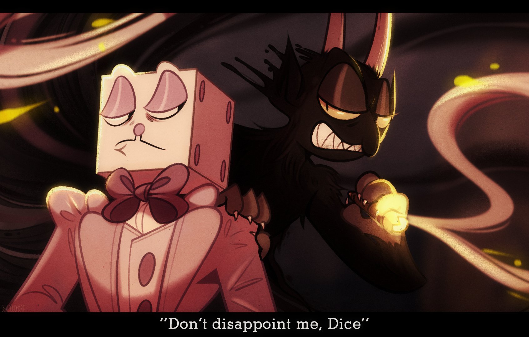 I painted that one cutscene with the show's style of The Devil and King Dice  : r/Cuphead