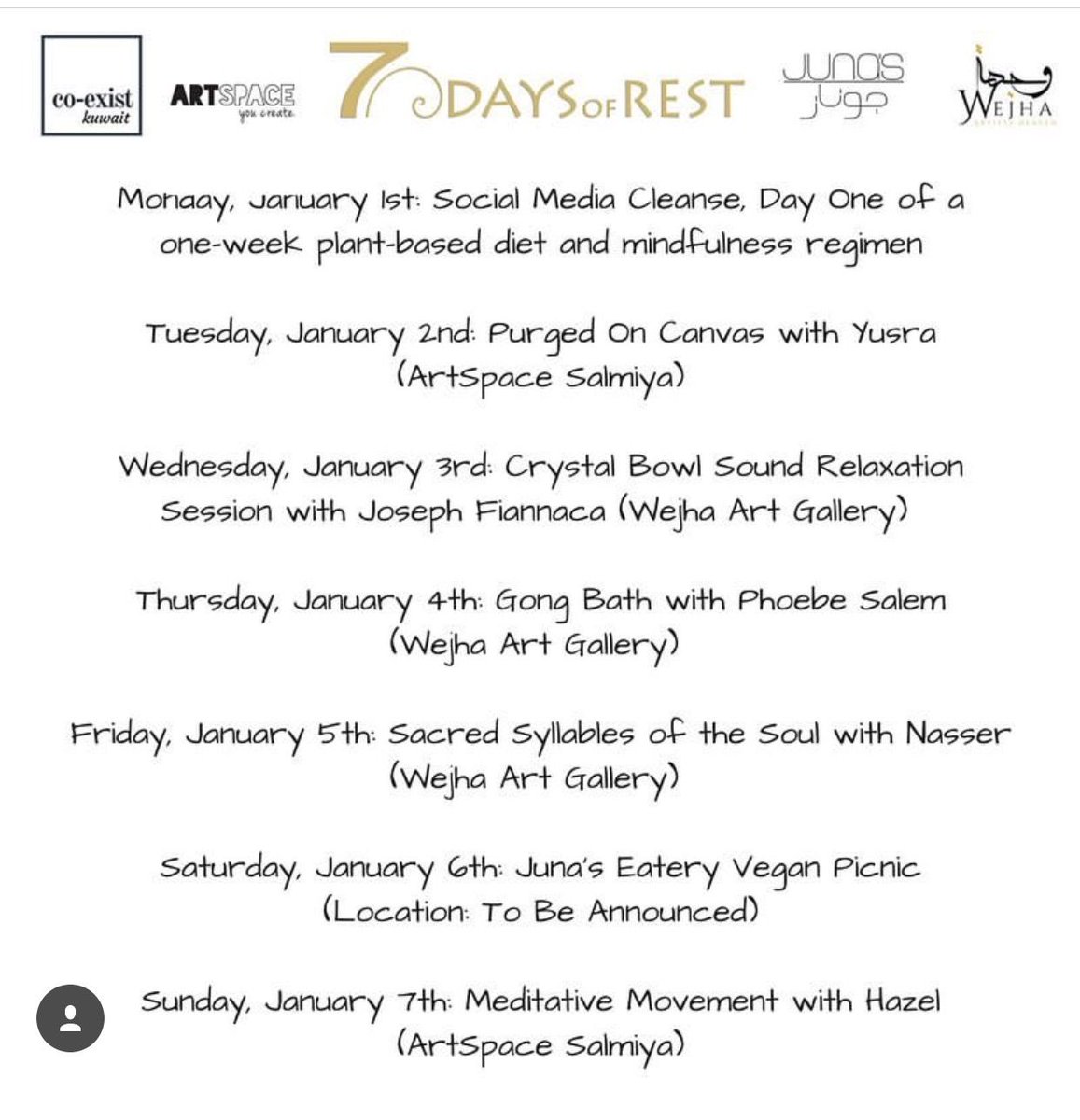 7DaysofRest's tweet photo. #7daysofrest Local events in Kuwait!
https://t.co/kiWJCvfe1R https://t.co/0mG7JrjpQu