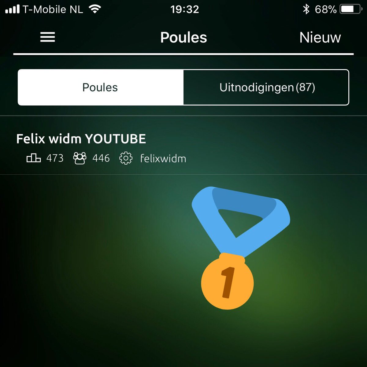 felixwidm's tweet photo. Al 446 molloten zitten in mijn poule en gaan strijden om de hoogste score! Stuur je gebruikersnaam als reactie als je ook in de poule wilt! #widm #widmapp https://t.co/WHHfQ1BAgm