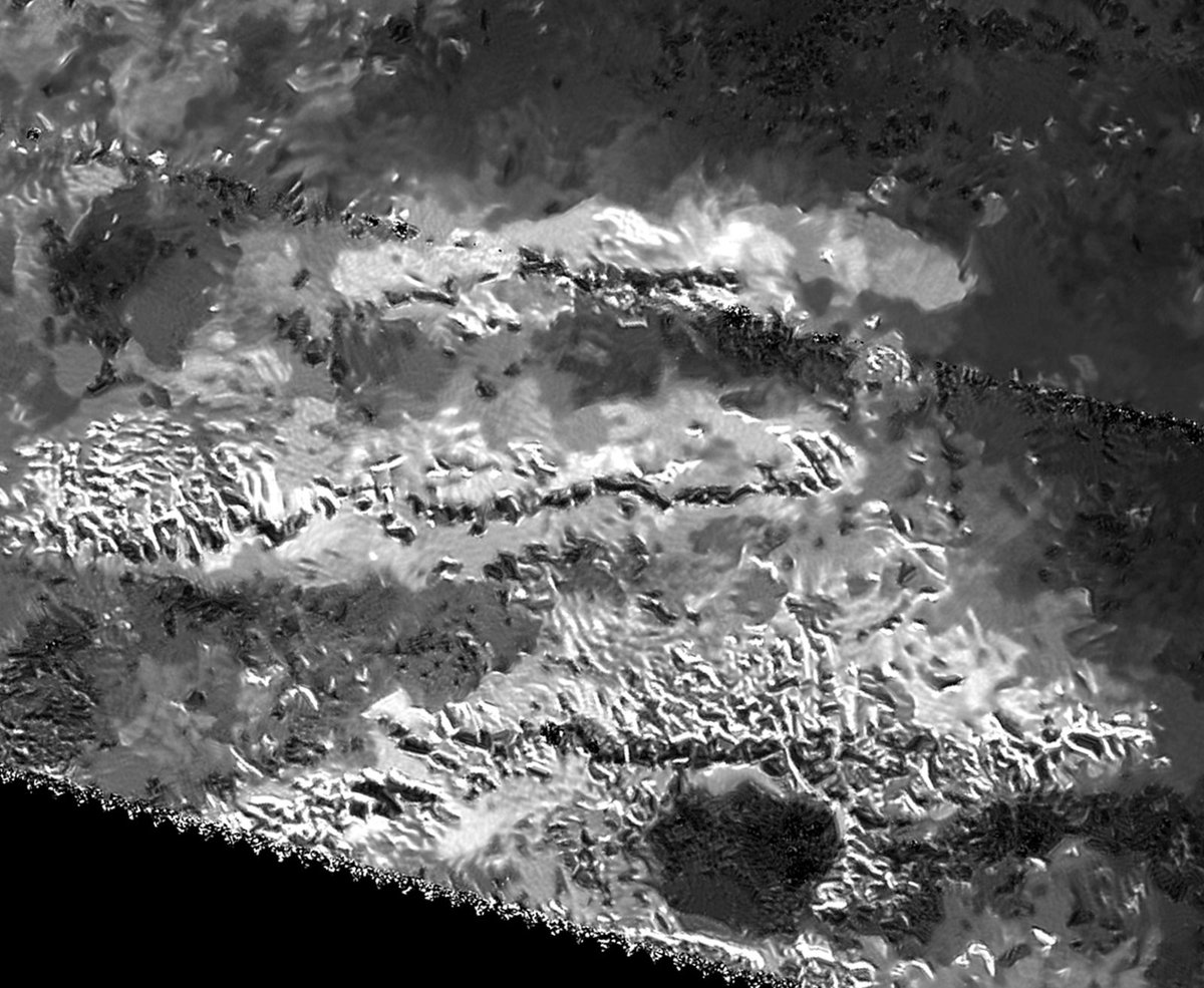 This is a view of Titan's tallest mountains, Mithrim Montes. The tallest peak is 10,948 feet (3,337 meters) high. buff.ly/2lxySJn