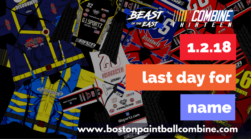 BostonPaintball's tweet photo. Wishing you all a very Happy New Year! 
If your resolution is to find a team for 2018 OR to get even better at paintball - we and some of the biggest names in paintball can help!!! 
The deadline to register for the Boston Combine 13 and the Beast of the... https://t.co/C2Cgb8Gr6F https://t.co/lKMjgHesw7
