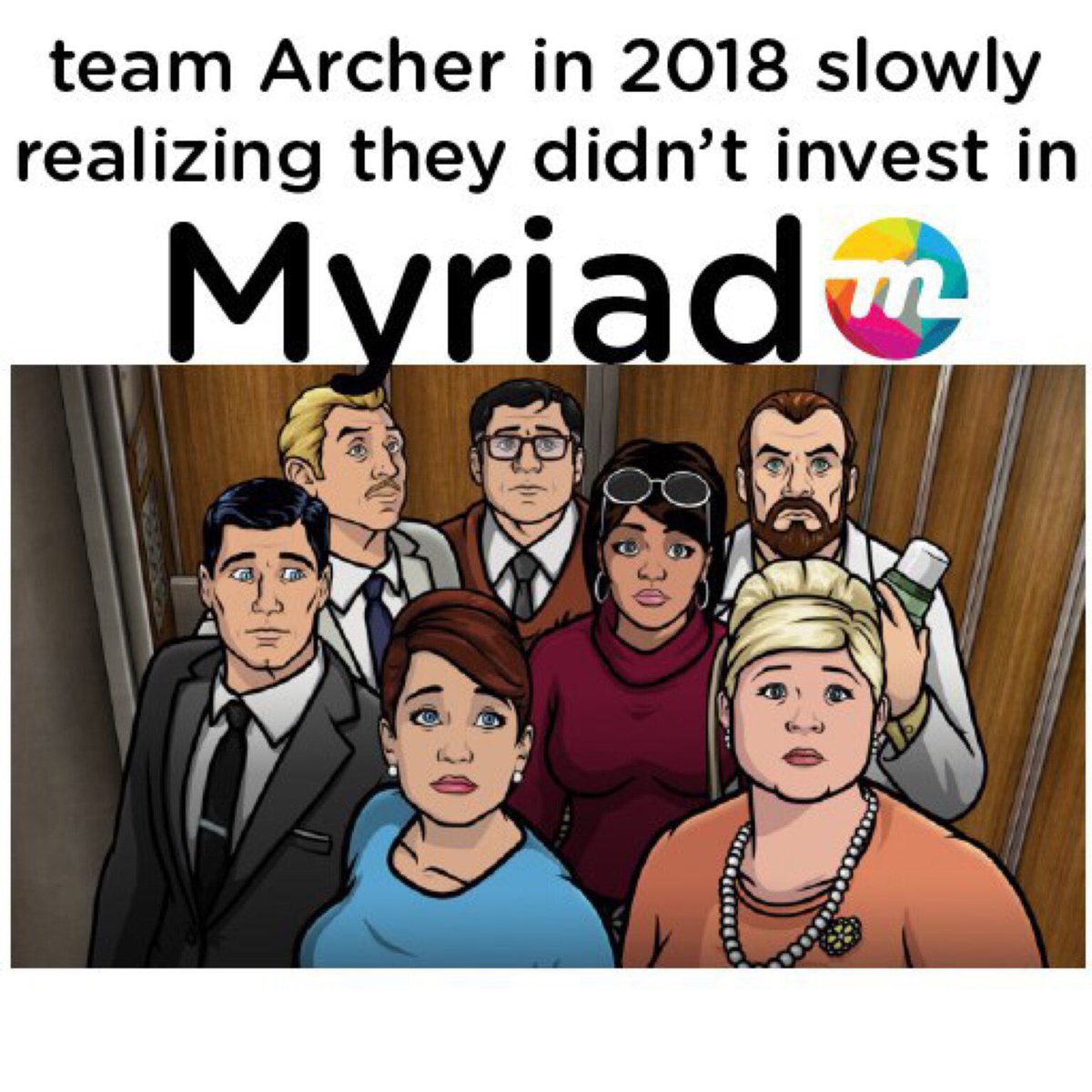 keepmyshirt's tweet photo. #HappyNewYear everyone! Don’t be like team #Archer in #2018! @myriadcoin #crossover graphic by #telegramTim for all the @archerfxx #fans in the community! #xmy $xmy #myriad #myriadcoin https://t.co/wMJuWjZwiI
