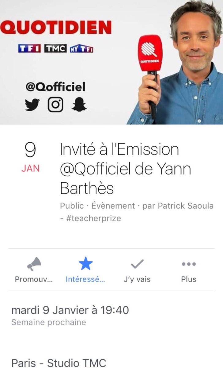 PSaoula's tweet photo. RDV Mardi 9 Janvier dans l'émission @Qofficiel sur @TMCtv pour parler @TeacherPrize et #pedagogieTKL #salleOuverte https://t.co/pllAGCYAGL https://t.co/MhAc6g1Lq2